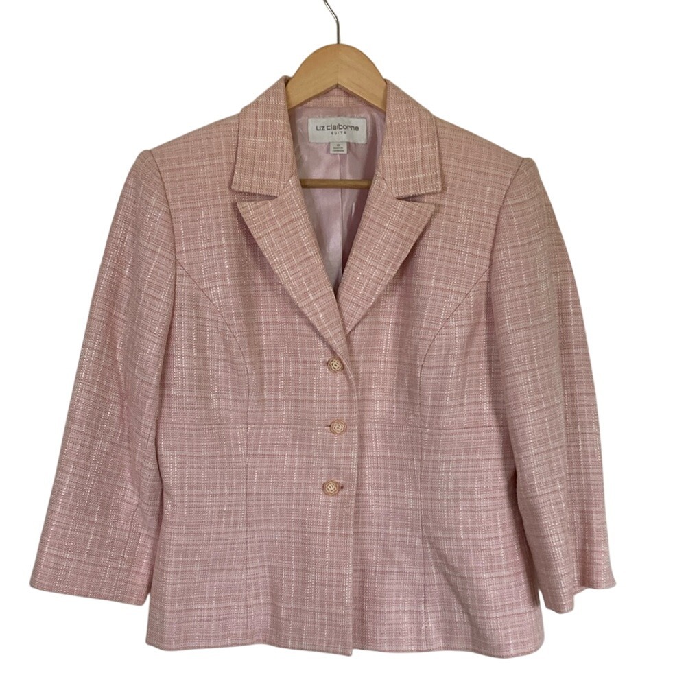 Liz‎ Claiborne Womens Pink Tweed Blazer Size 12 Coquette Feminine Office Girly